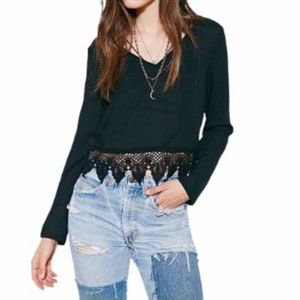 Urban Outfitters black lace trim boho Vneck shirt